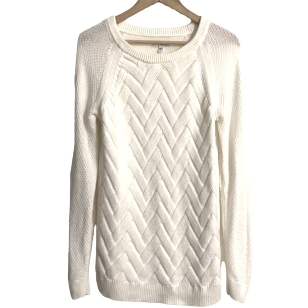 SONOMA Herringbone Pattern Crewneck Long Sleeve Sweater White Women Size M